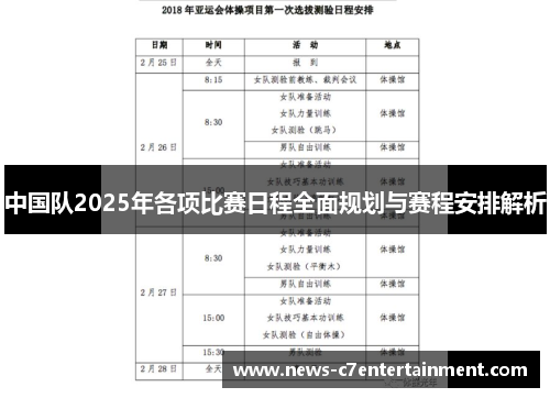 中国队2025年各项比赛日程全面规划与赛程安排解析