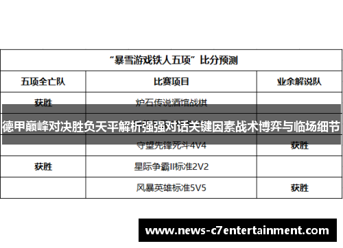 德甲巅峰对决胜负天平解析强强对话关键因素战术博弈与临场细节